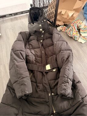 Tommy Hilfiger Black Quilted Belted Puffer Coat with Hood
